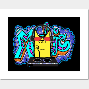 rave,D.j.,Cat,trance,music,graffiti,art Posters and Art